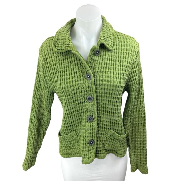 Mod-O-Doc Women's Green Ribbed Knit Button Down Cardigan Sweater Top Size 2 - Picture 1 of 4
